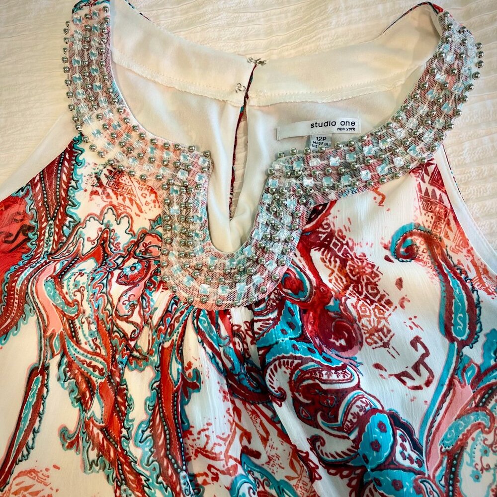 Summer Sale - maxi dress   Tangerine/turquoise on white background